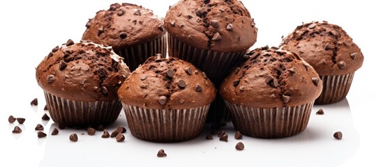Poster - A copy space image of homemade fresh chocolate muffins on a white background ideal for adding text A delicious and organic treat for those focused on healthy eating and lifestyle