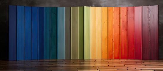 Aufkleber - A wooden folding screen stands on a colorful backdrop creating an enticing copy space image