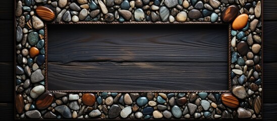 Leinwandbilder - An antique black wooden photo frame intricately carved and adorned with vibrant colored pebbles ready for your copy space image