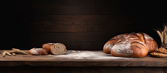 Poster - A copy space image of bread displayed on a wooden table at a bakery