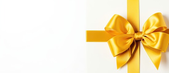 Poster - A bright yellow gift bow stands out against the clean white background creating a visually striking copy space image