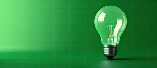 Poster - A minimal concept is conveyed through a copy space image of a light bulb on a green background