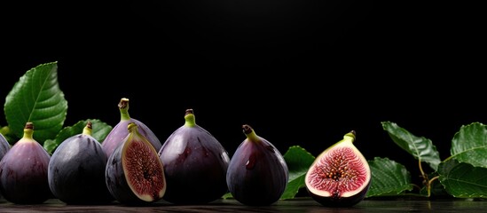 Aufkleber - a copy space image featuring ripe figs arranged on a black table allowing room for text