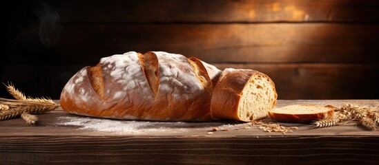 Poster - A copy space image of bread displayed on a rustic wooden background