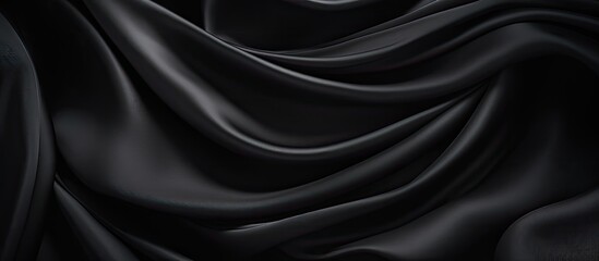 Poster - A close up copy space image showcasing the texture of black silk fabric with rippled patterns