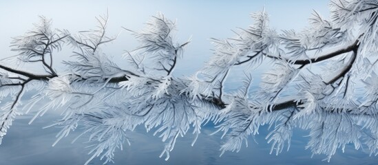 Poster - An image of a frozen evergreen tree covered in ice suitable for use as a copy space image