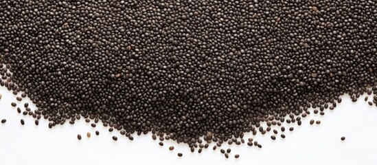 Aufkleber - Top view of black quinoa seeds on a white background with ample space for your text in the image