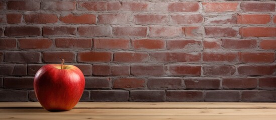 Aufkleber - A copy space image of an apple placed on a wooden table with a red brick wall as the backdrop