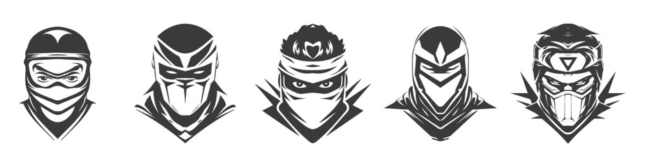 Wall Mural - ninja head black logo type design set