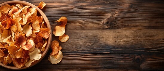 Aufkleber - an organic natural food consisting of dried apple chips is beautifully presented in a close up top v