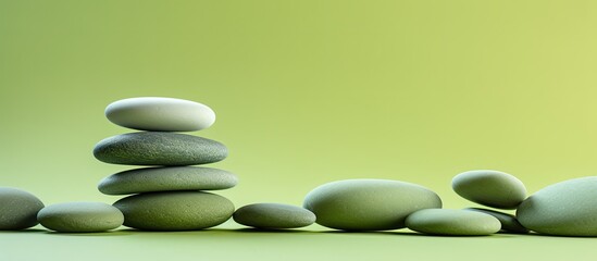 Aufkleber - A copy space image showcasing balanced pebbles neatly arranged on a foamy surface against a vibrant green backdrop