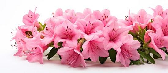 Poster - Ideal for backgrounds and textures this close up image captures isolated pink azalea flowers against a white backdrop providing ample copy space