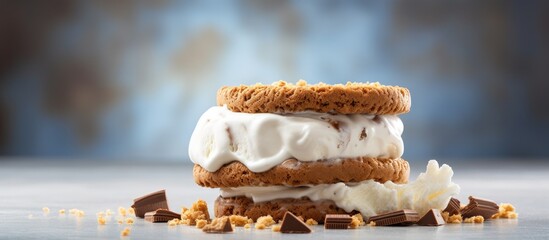 Poster - Delicious cookie sandwich filled with creamy vanilla ice cream perfect for indulging in a sweet treat Incredible copy space image
