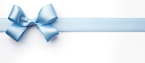 Aufkleber - A blue gift ribbon with a parallel ribbon forming a bow on a white background The image has copy space