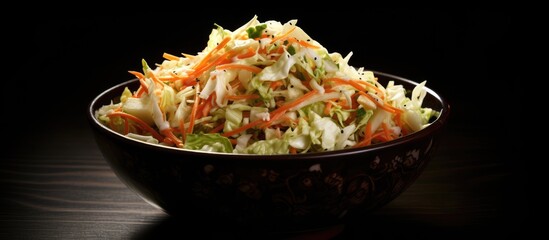 Poster - A copy space image shows coleslaw placed on a black background highlighting its details and textures