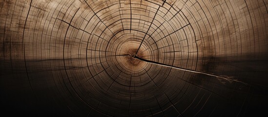 Poster - Aged tree with cracks displaying growth rings on a wooden cross section Abstract backdrop with a wood structure providing copy space