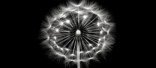 Sticker - A black and white closeup of a Dandelion flower on a black background creating a negative image with copy space