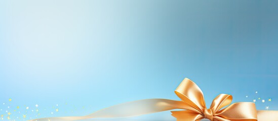 Aufkleber - Light blue background adorned with a beautiful golden ribbon leaving ample copy space for text
