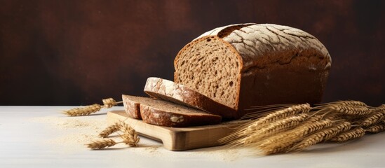 Poster - A copy space image of rye bread with grains on a white canvas backdrop