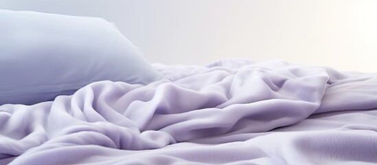Poster - Soft fluffy light violet periwinkle blanket on a white cotton texture background Ample copy space image
