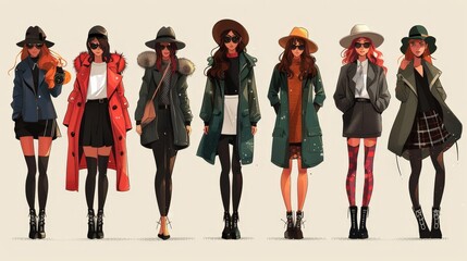 Wall Mural - Vector Illustrations Showcasing Fashion Discoveries