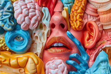 Wall Mural - A collage of faces made of different colored balloons