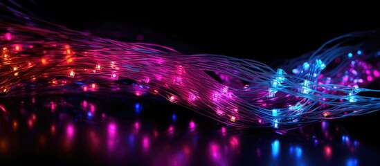 Poster - A copy space image of a network cable illuminated with fiber optics light against a black background
