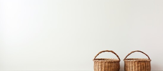 Aufkleber - A vintage basket sits empty against a white wall providing room for a copy space image