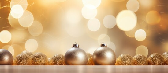 Poster - The festive beauty of a golden Christmas is captured in an abstract blur bokeh background providing an enchanting copy space image