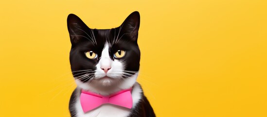 Poster - Close up of a tuxedo cat on a colorful background It s an animal and pets concept with a cropped shot that has a yellow copy space image