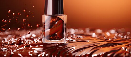 Poster - A copy space image featuring nail polish spillage on a brown background