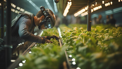 Wall Mural - researcher or scientist experiment in growing plants system. production control by artificial intell
