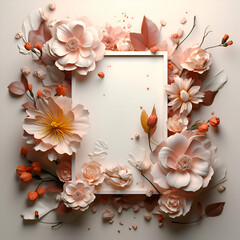 Wall Mural - Floral background with paper frame. flowers and leaves.  illustration.