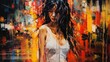 © soleg - portrait of a beautiful fashionable woman in short dress against the background of the night streets of a modern city, with lights and glow