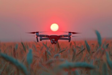 Wall Mural - Scene with coworker drones cultivating environmental care in agricultural fields enhances farm aerial technology and carrot crop management