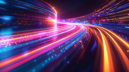 Wall Mural - Dynamic Light Trails on Dark Background - Futuristic Technology Concept