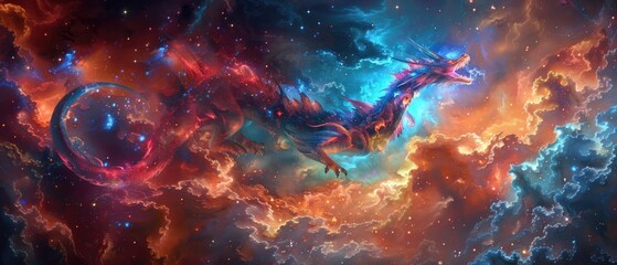 abstract background of a dragon in the style of galaxy nebulae, fantasy art, high quality wallpaper,