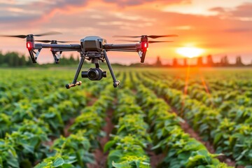 Wall Mural - Modern agricultural operations use advanced drones for efficient crop management and precision farming techniques