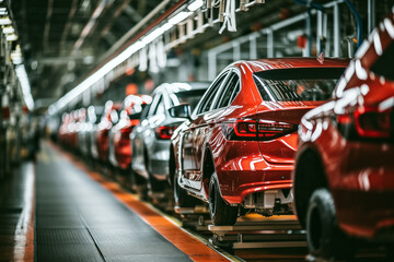 Wall Mural - Automobile production line. Car factory. Car factory. Automotive industry. Shallow depth of field.