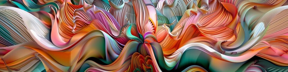 Poster - Panoramic Symmetrical Abstract Floral Artwork