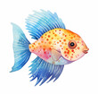 Cute fish isolated on a white background. Goldfish art. Watercolor sea life animal for your design. Summer colorful animal illustration.