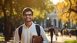 © ds17 - Portrait of an Indian student guy smiling on the background of the university.