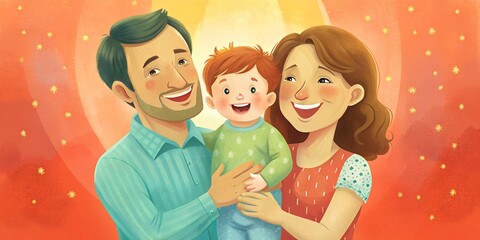 Wall Mural - Opening letter, family day, summer background, wallpaper, happy family in the photo smiling in summer, vector, illustration