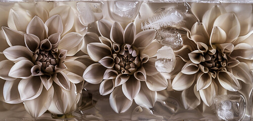 Wall Mural - Taupe chic soft dahlias frozen in an abstract ice block.