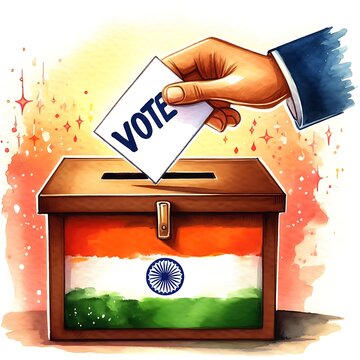 Watercolor illustration of voting in india.