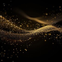 Poster - Abstract Golden Wave. Shiny gold line design element with sparkling effect on dark background