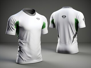 The front and back of a white soccer jersey t-shirt design on invisible mannequin