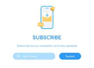 Poster - 3d subscribe to our newsletter banner template. subscription to news, offer and promotions. phone wi