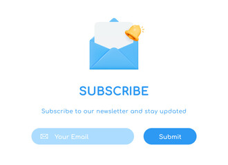 Poster - 3d subscribe to our newsletter banner template. subscription to news, offer and promotions. open let