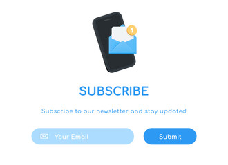 Poster - 3d subscribe to our newsletter banner template. subscription to news, offer and promotions. phone wi